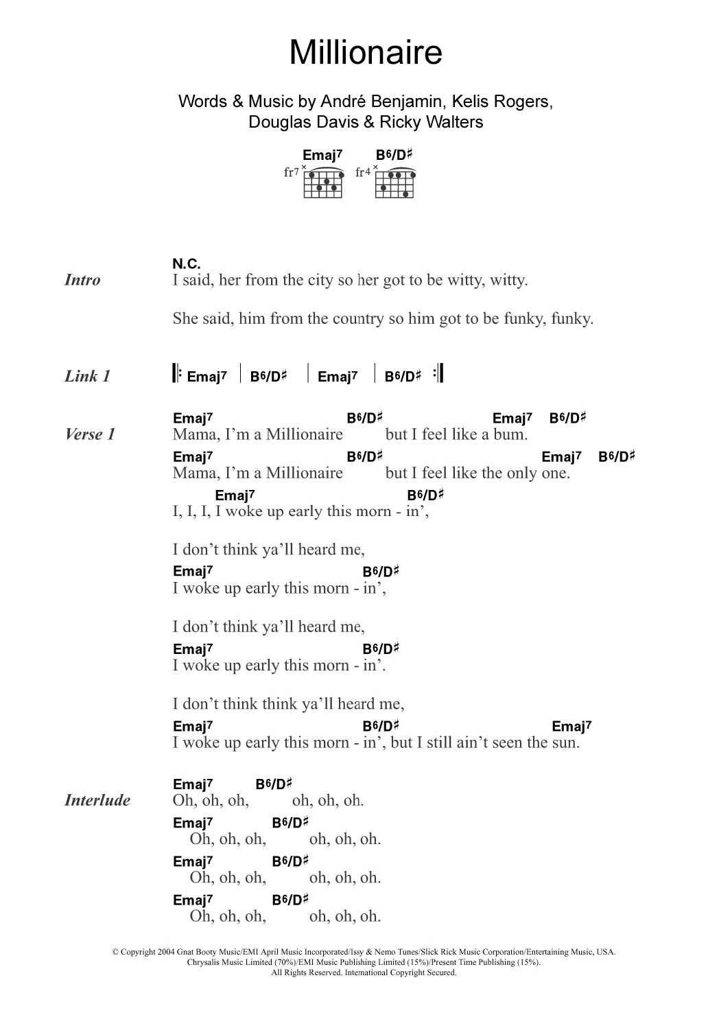 Download Kelis Millionaire (featuring Andre 3000) Sheet Music and learn how to play Guitar Chords/Lyrics PDF digital score in minutes