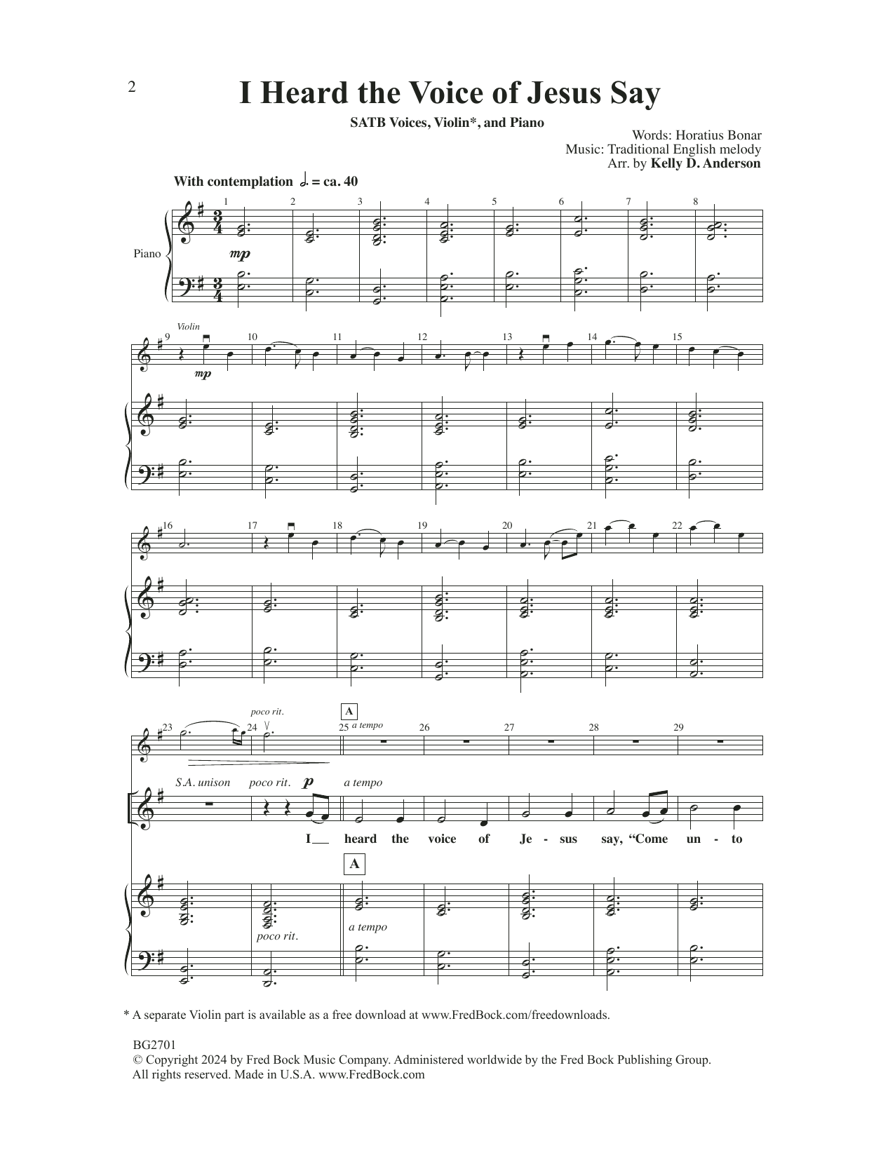 Download Kelley Anderson I Heard The Voice Of Jesus Say Sheet Music and learn how to play SATB Choir PDF digital score in minutes