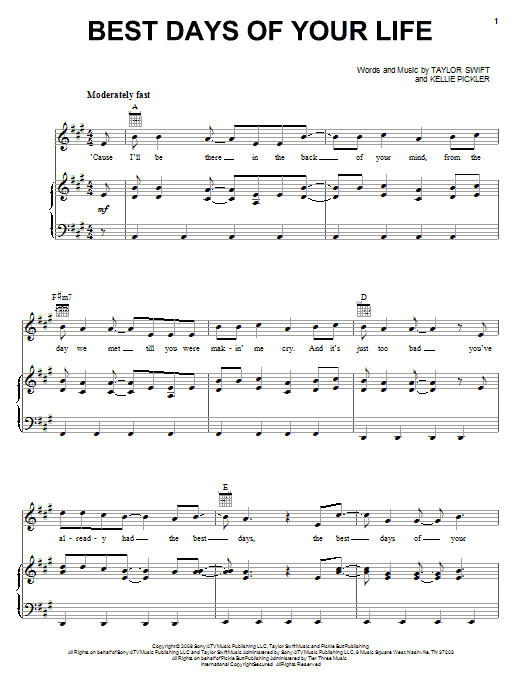 Download Kellie Pickler Best Days Of Your Life Sheet Music and learn how to play Piano, Vocal & Guitar (Right-Hand Melody) PDF digital score in minutes