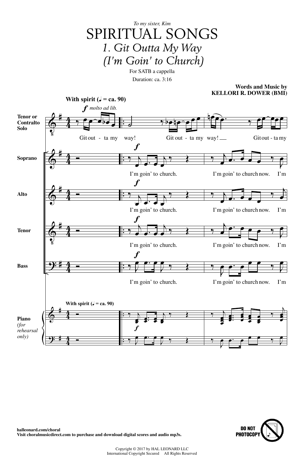 Download Kellori R. Dower Git Outta My Way Sheet Music and learn how to play SATB PDF digital score in minutes