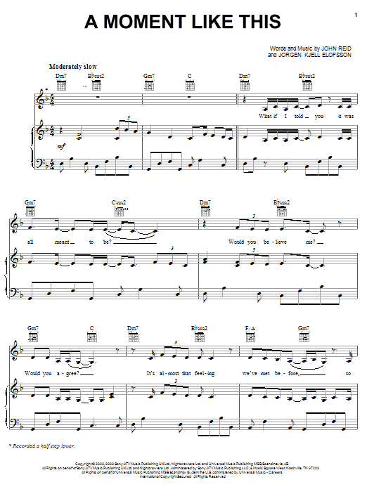 Download Kelly Clarkson A Moment Like This Sheet Music and learn how to play Alto Saxophone PDF digital score in minutes