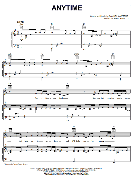 Download Kelly Clarkson Anytime Sheet Music and learn how to play Piano, Vocal & Guitar (Right-Hand Melody) PDF digital score in minutes