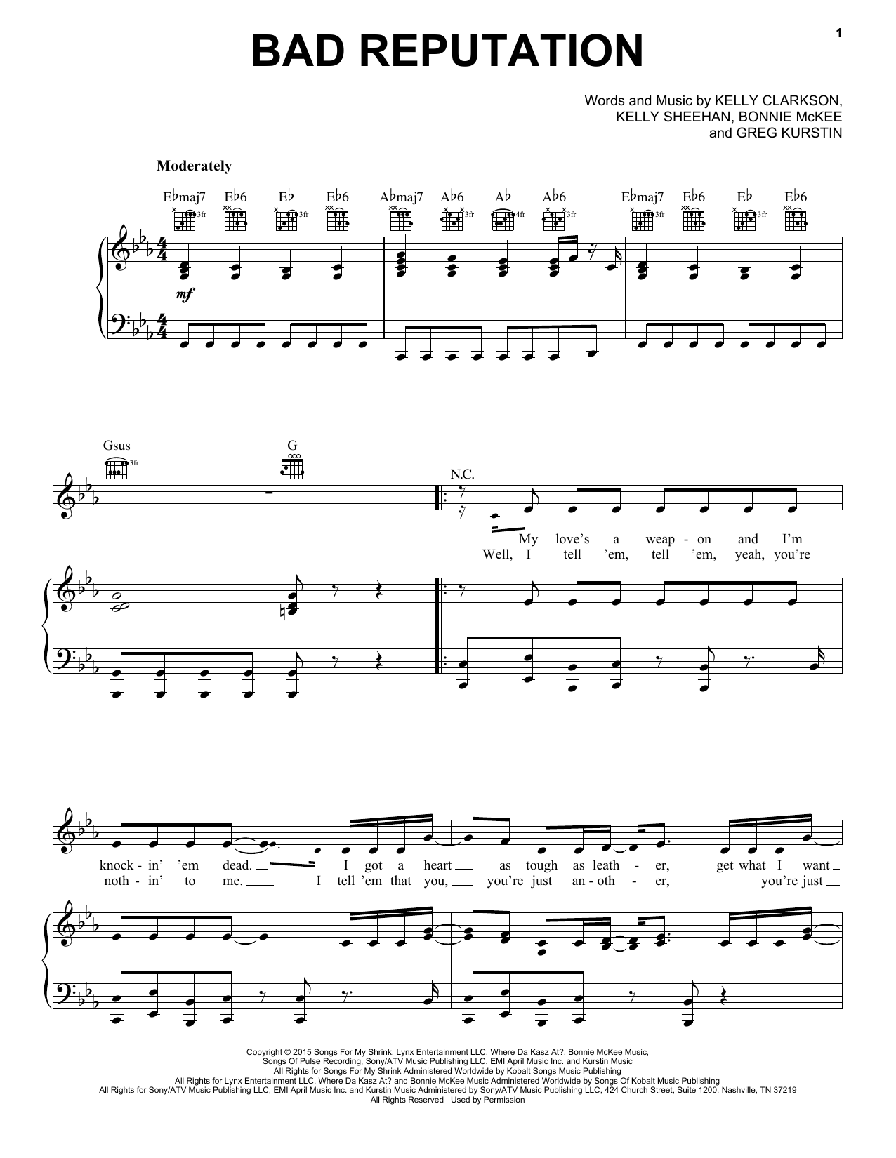 Download Kelly Clarkson Bad Reputation Sheet Music and learn how to play Piano, Vocal & Guitar (Right-Hand Melody) PDF digital score in minutes