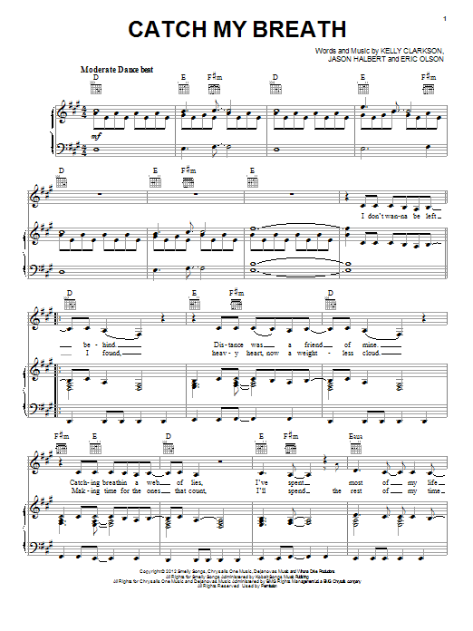 Download Kelly Clarkson Catch My Breath Sheet Music and learn how to play Easy Guitar Tab PDF digital score in minutes