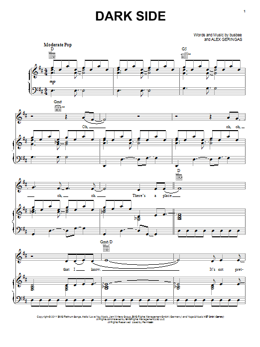 Download Kelly Clarkson Dark Side Sheet Music and learn how to play Lyrics & Chords PDF digital score in minutes