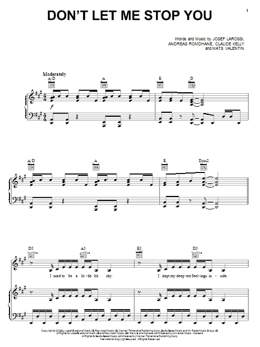 Download Kelly Clarkson Don't Let Me Stop You Sheet Music and learn how to play Piano, Vocal & Guitar (Right-Hand Melody) PDF digital score in minutes