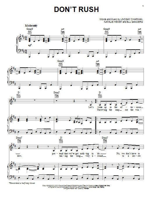 Download Kelly Clarkson Don't Rush Sheet Music and learn how to play Easy Piano PDF digital score in minutes