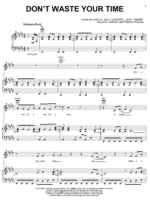Download Kelly Clarkson Don't Waste Your Time Sheet Music and learn how to play Piano, Vocal & Guitar (Right-Hand Melody) PDF digital score in minutes