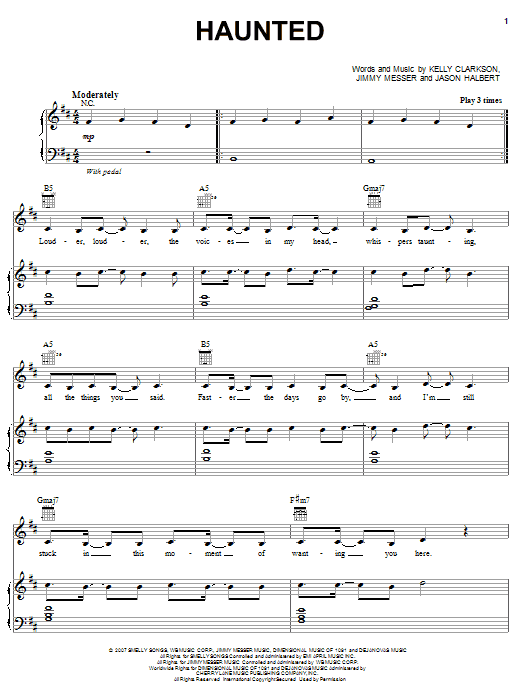 Download Kelly Clarkson Haunted Sheet Music and learn how to play Piano, Vocal & Guitar (Right-Hand Melody) PDF digital score in minutes