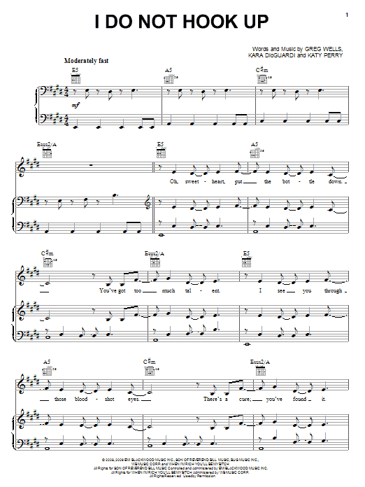Download Kelly Clarkson I Do Not Hook Up Sheet Music and learn how to play Piano, Vocal & Guitar (Right-Hand Melody) PDF digital score in minutes