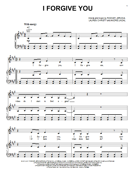 Download Kelly Clarkson I Forgive You Sheet Music and learn how to play Piano, Vocal & Guitar (Right-Hand Melody) PDF digital score in minutes