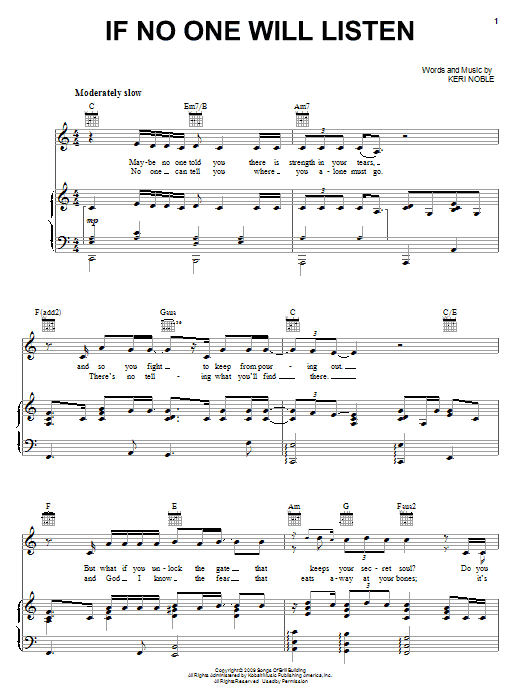 Download Kelly Clarkson If No One Will Listen Sheet Music and learn how to play Piano, Vocal & Guitar (Right-Hand Melody) PDF digital score in minutes