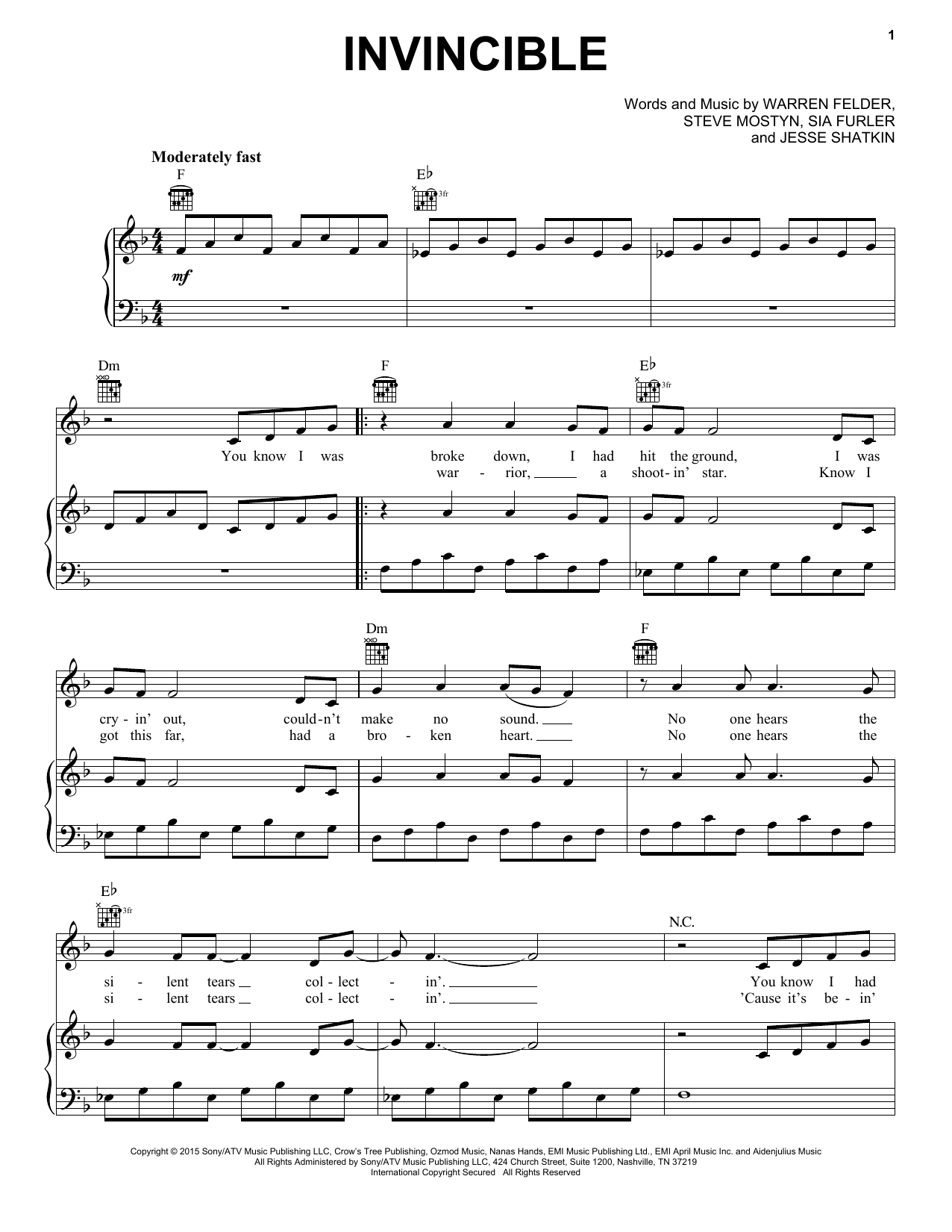 Download Kelly Clarkson Invincible Sheet Music and learn how to play Lyrics & Chords PDF digital score in minutes