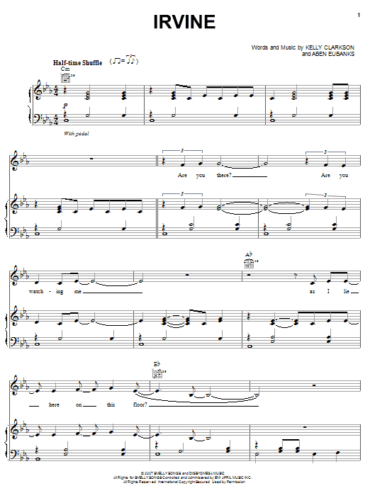 Download Kelly Clarkson Irvine Sheet Music and learn how to play Piano, Vocal & Guitar (Right-Hand Melody) PDF digital score in minutes