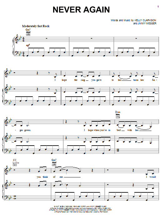 Download Kelly Clarkson Never Again Sheet Music and learn how to play Piano, Vocal & Guitar (Right-Hand Melody) PDF digital score in minutes