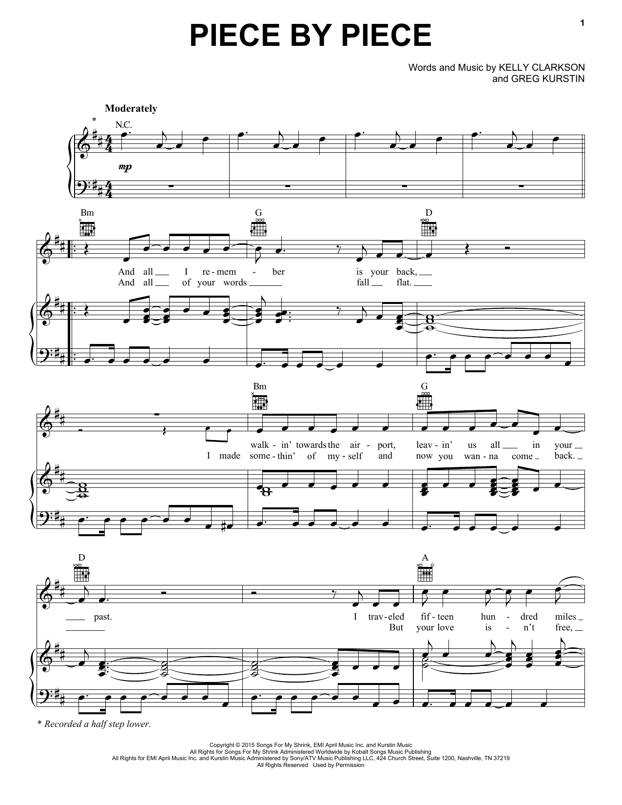 Download Kelly Clarkson Piece By Piece Sheet Music and learn how to play Very Easy Piano PDF digital score in minutes