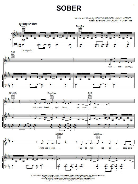 Download Kelly Clarkson Sober Sheet Music and learn how to play Easy Piano PDF digital score in minutes