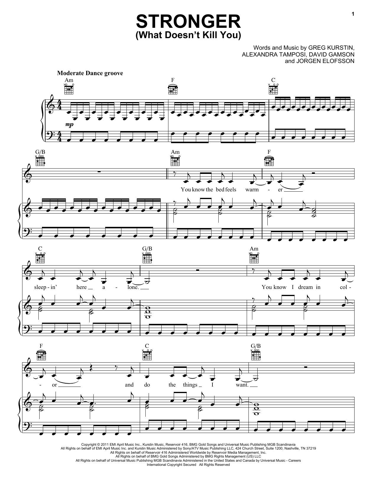 Download Kelly Clarkson Stronger (What Doesn't Kill You) Sheet Music and learn how to play Clarinet PDF digital score in minutes