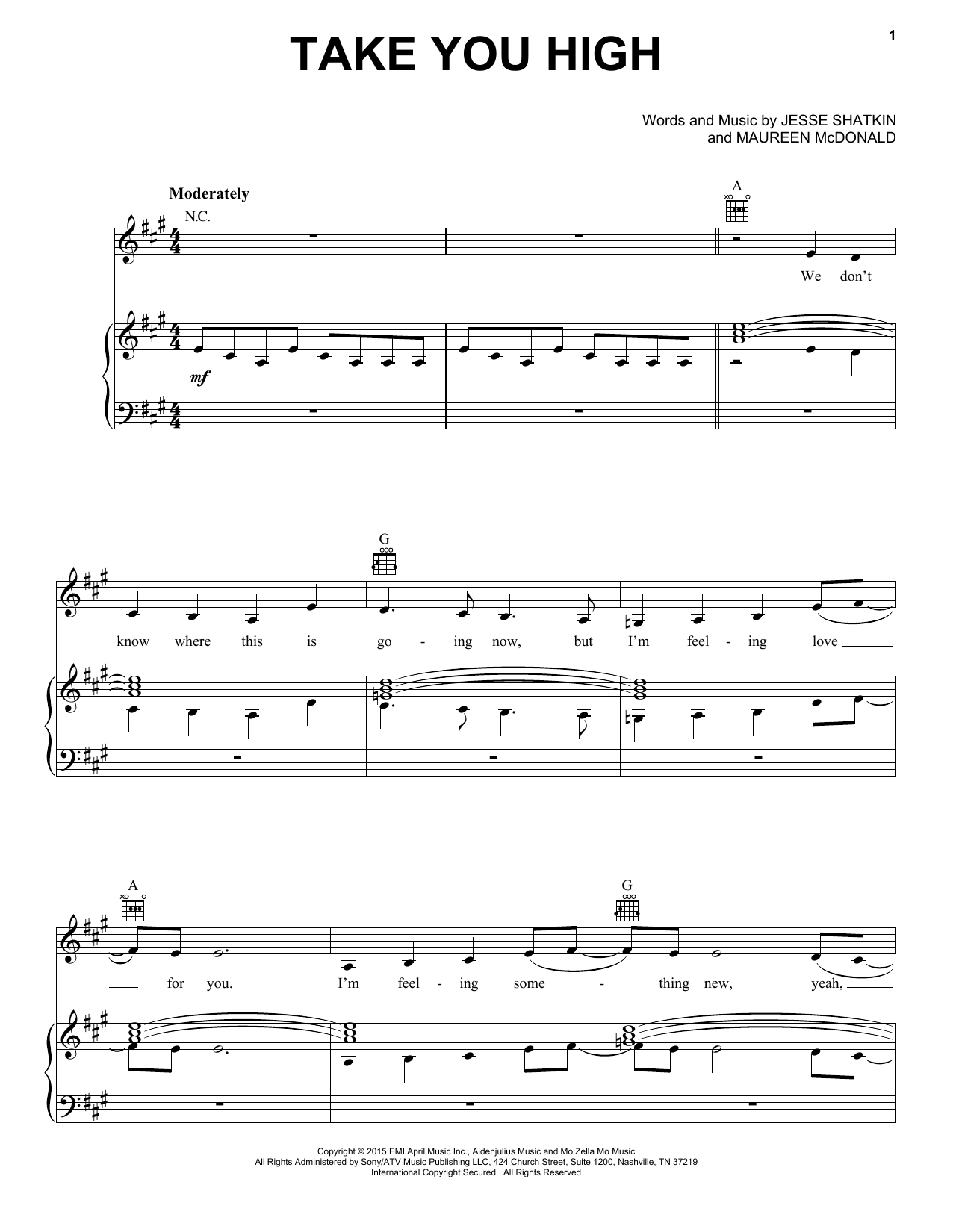 Download Kelly Clarkson Take You High Sheet Music and learn how to play Piano, Vocal & Guitar (Right-Hand Melody) PDF digital score in minutes