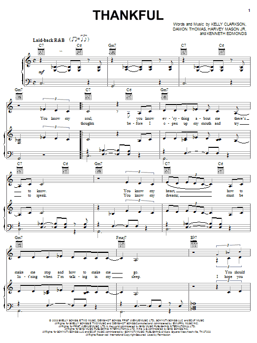 Download Kelly Clarkson Thankful Sheet Music and learn how to play Piano, Vocal & Guitar (Right-Hand Melody) PDF digital score in minutes