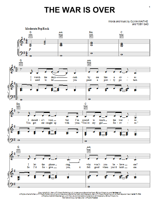 Download Kelly Clarkson The War Is Over Sheet Music and learn how to play Piano, Vocal & Guitar (Right-Hand Melody) PDF digital score in minutes