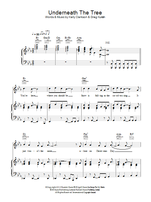 Download Kelly Clarkson Underneath The Tree Sheet Music and learn how to play Lyrics & Chords PDF digital score in minutes