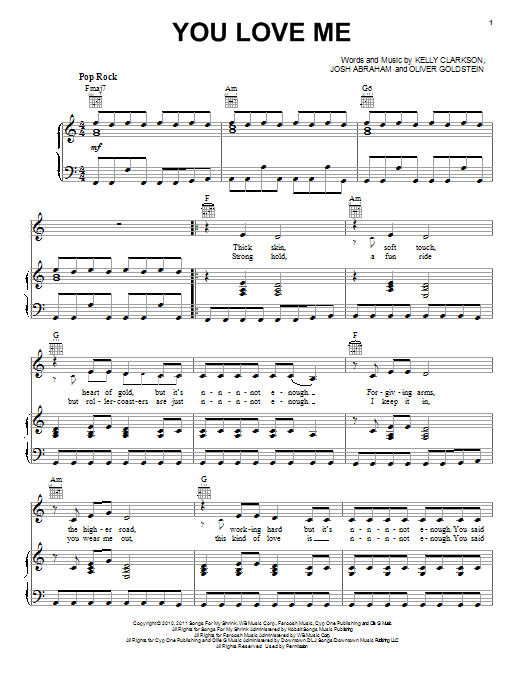 Download Kelly Clarkson You Love Me Sheet Music and learn how to play Piano, Vocal & Guitar (Right-Hand Melody) PDF digital score in minutes