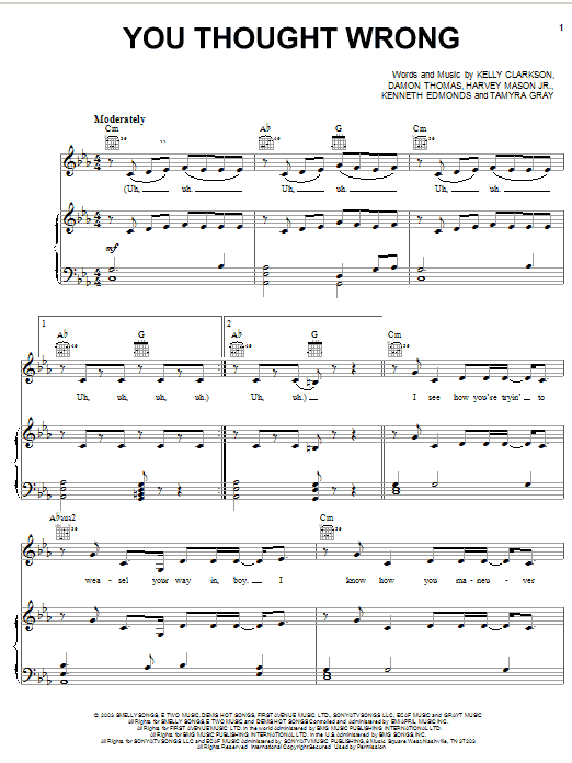 Download Kelly Clarkson You Thought Wrong Sheet Music and learn how to play Piano, Vocal & Guitar (Right-Hand Melody) PDF digital score in minutes