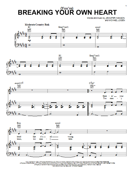 Download Kelly Clarkson (You're) Breaking Your Own Heart Sheet Music and learn how to play Piano, Vocal & Guitar (Right-Hand Melody) PDF digital score in minutes