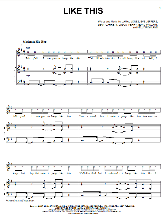 Download Kelly Rowland Like This (feat. Eve) Sheet Music and learn how to play Piano, Vocal & Guitar (Right-Hand Melody) PDF digital score in minutes