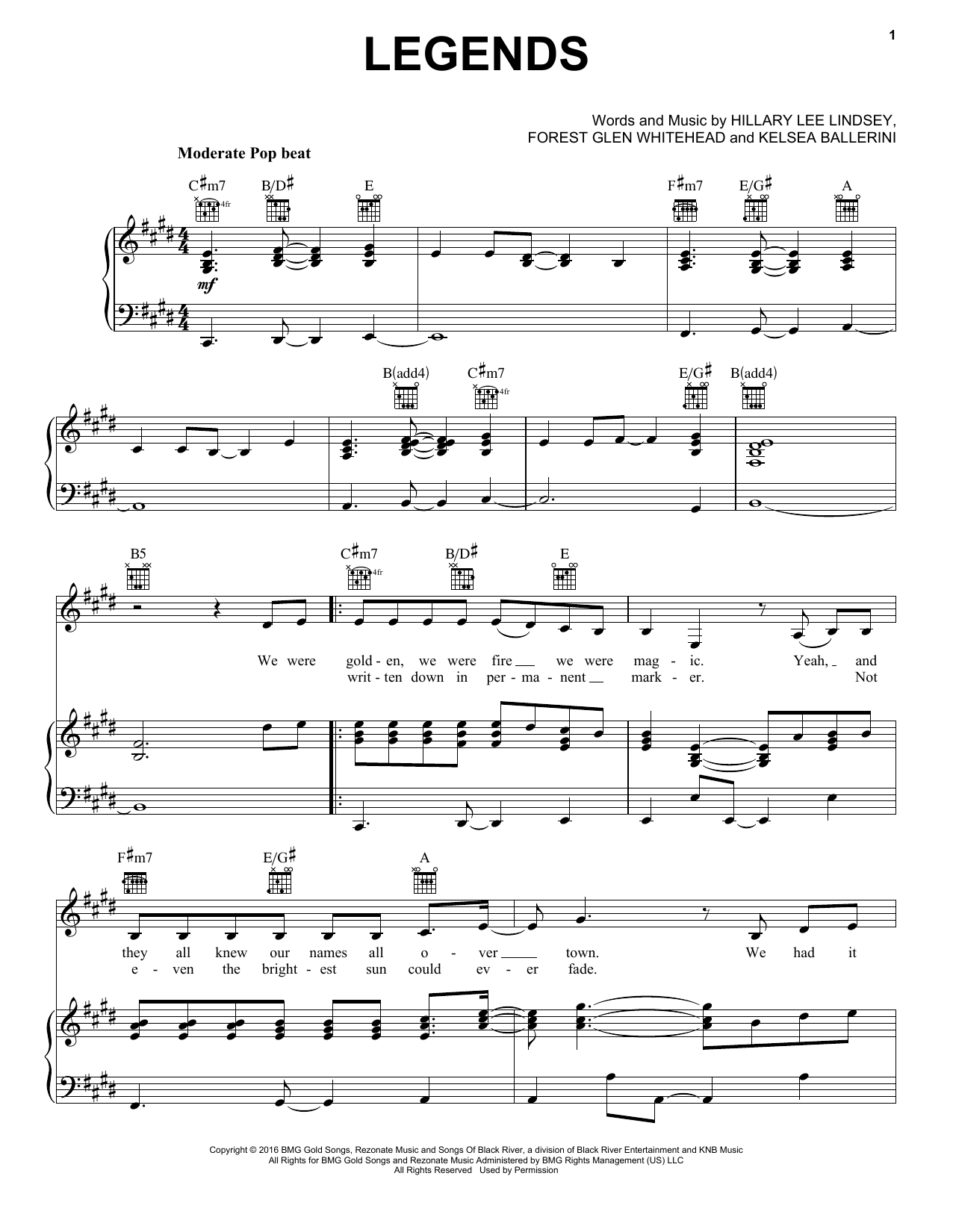 Download Kelsea Ballerini Legends Sheet Music and learn how to play Piano, Vocal & Guitar (Right-Hand Melody) PDF digital score in minutes