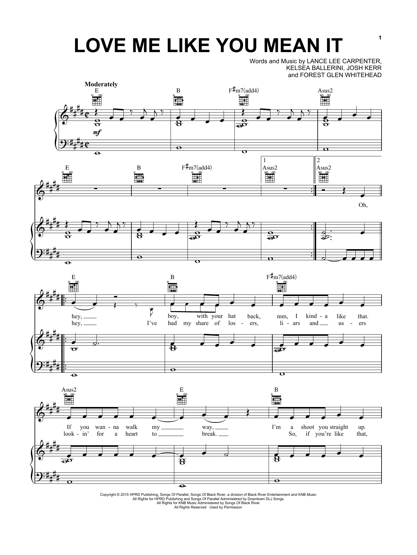 Download Kelsea Ballerini Love Me Like You Mean It Sheet Music and learn how to play Piano, Vocal & Guitar (Right-Hand Melody) PDF digital score in minutes