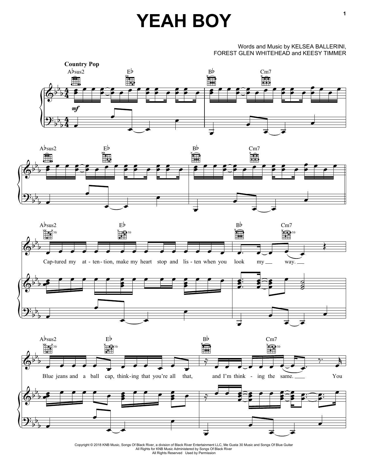 Download Kelsea Ballerini Yeah Boy Sheet Music and learn how to play Piano, Vocal & Guitar (Right-Hand Melody) PDF digital score in minutes