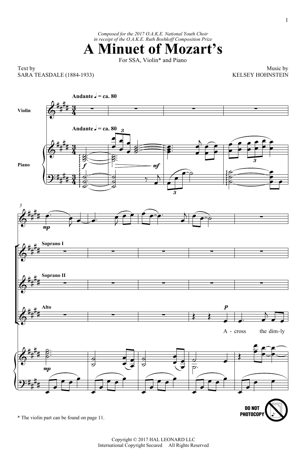 Download Kelsey Hohnstein A Minuet Of Mozart's Sheet Music and learn how to play SSA PDF digital score in minutes