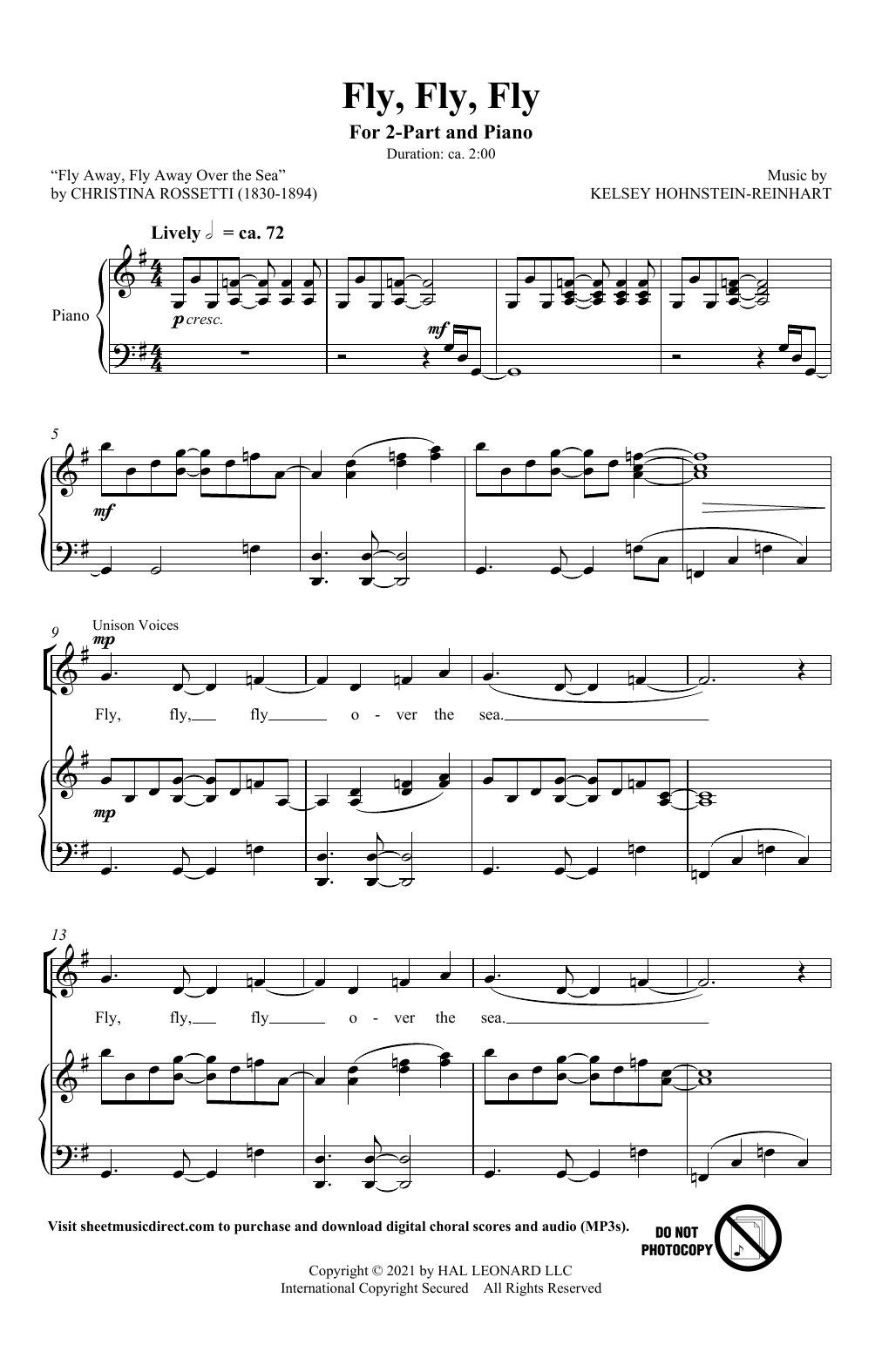 Download Kelsey Hohnstein-Reinhart Fly, Fly, Fly Sheet Music and learn how to play 2-Part Choir PDF digital score in minutes
