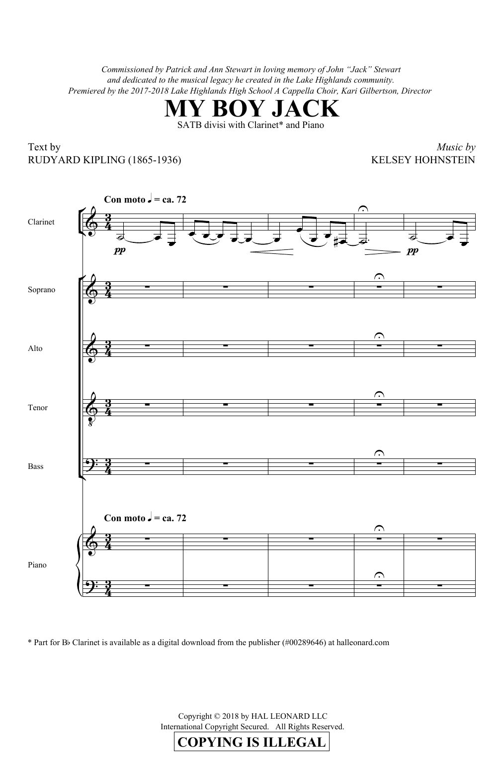 Download Kelsey Hohnstein My Boy Jack Sheet Music and learn how to play SATB Choir PDF digital score in minutes