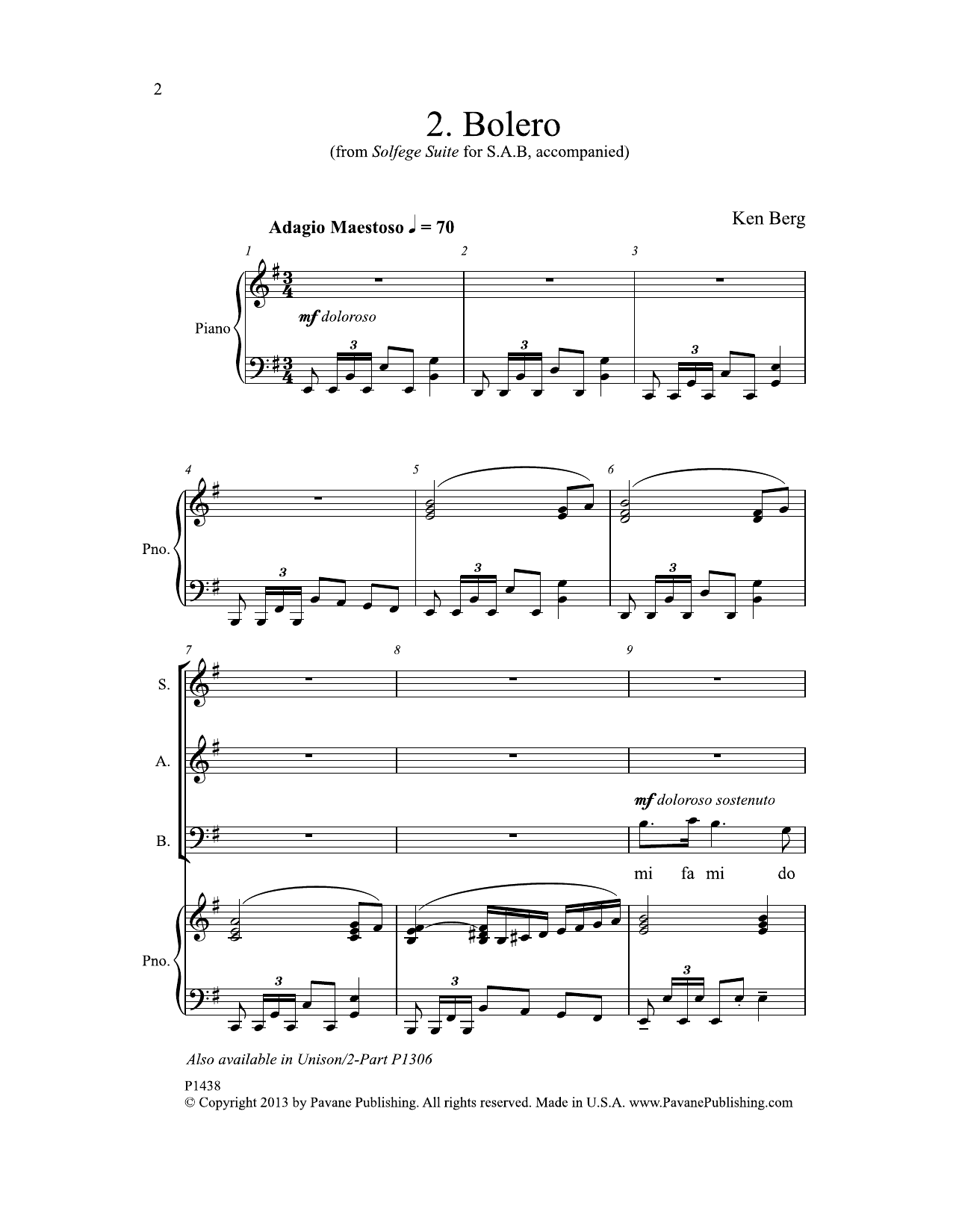 Download Ken Berg Bolero Sheet Music and learn how to play SAB Choir PDF digital score in minutes