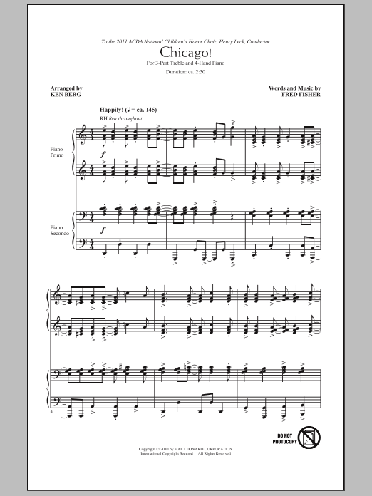 Download Ken Berg Chicago! Sheet Music and learn how to play 3-Part Treble Choir PDF digital score in minutes