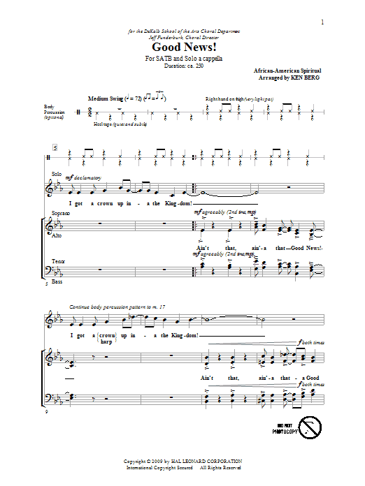 Download Traditional Spiritual Good News! (arr. Ken Berg) Sheet Music and learn how to play SSA PDF digital score in minutes
