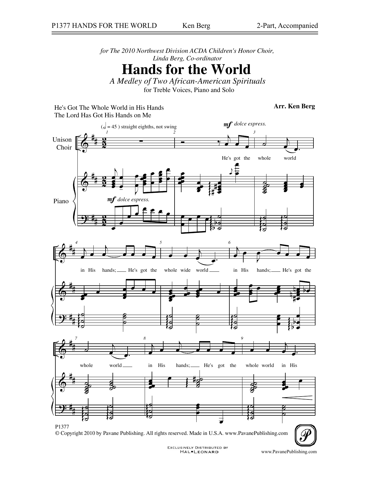 Download Ken Berg Hands For The World Sheet Music and learn how to play 2-Part Choir PDF digital score in minutes
