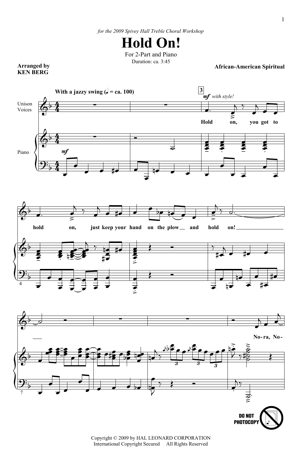 Download Traditional Spiritual Hold On! (arr. Ken Berg) Sheet Music and learn how to play 2-Part Choir PDF digital score in minutes