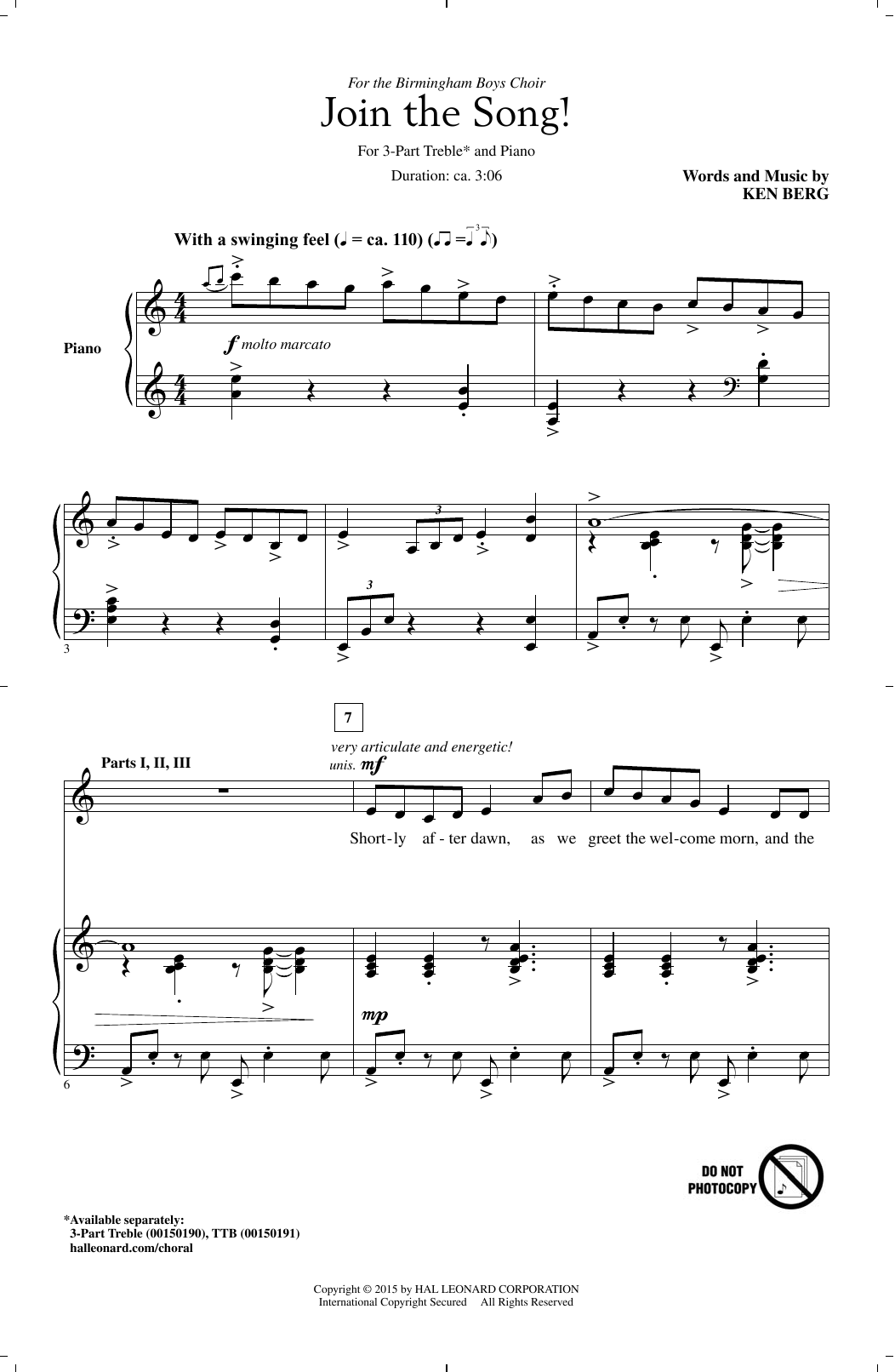 Download Ken Berg Join The Song! Sheet Music and learn how to play TTBB PDF digital score in minutes