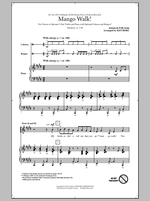 Download Ken Berg Mango Walk Sheet Music and learn how to play Unison/Optional 3-Part PDF digital score in minutes