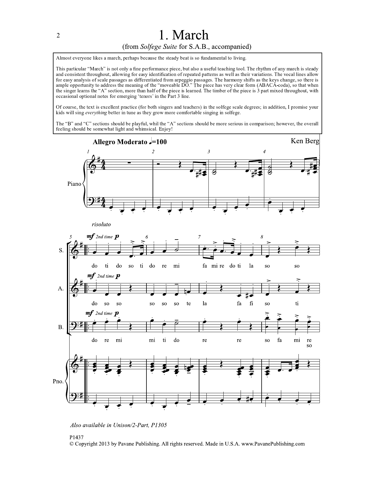 Download Ken Berg March Sheet Music and learn how to play SAB Choir PDF digital score in minutes