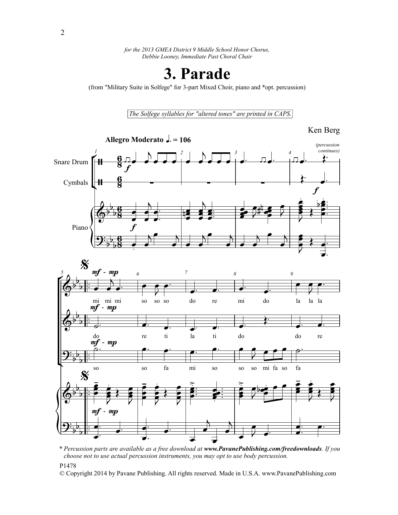 Download Ken Berg Parade Sheet Music and learn how to play 3-Part Mixed Choir PDF digital score in minutes