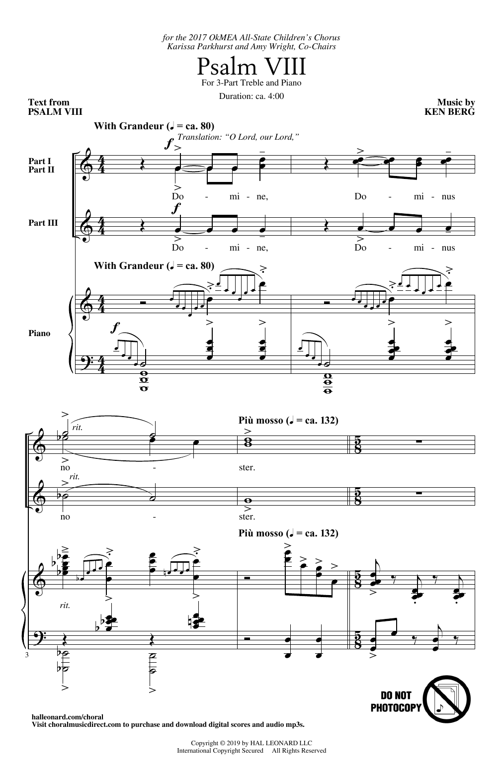 Download Ken Berg Psalm VIII Sheet Music and learn how to play 3-Part Treble Choir PDF digital score in minutes