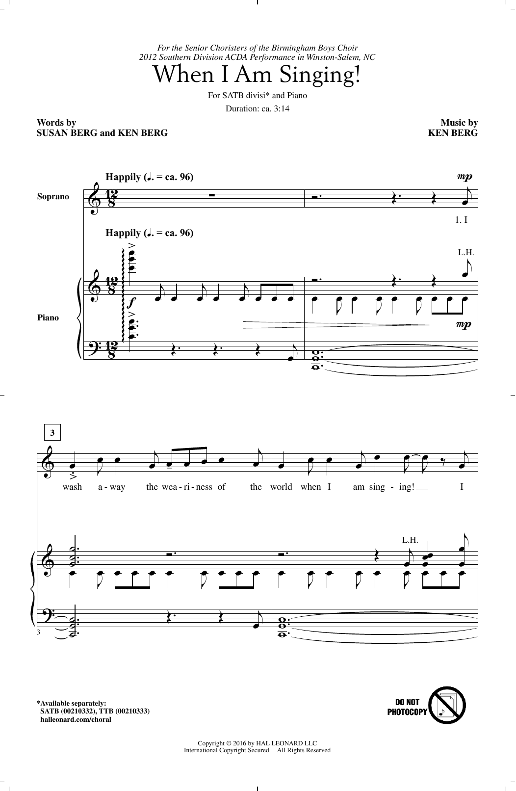 Download Ken Berg When I Am Singing! Sheet Music and learn how to play TTBB PDF digital score in minutes