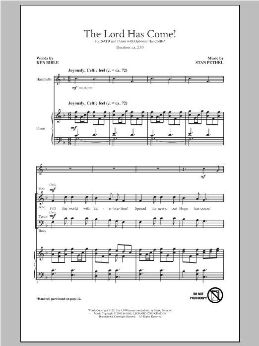 Download Stan Pethel The Lord Has Come! Sheet Music and learn how to play SATB PDF digital score in minutes