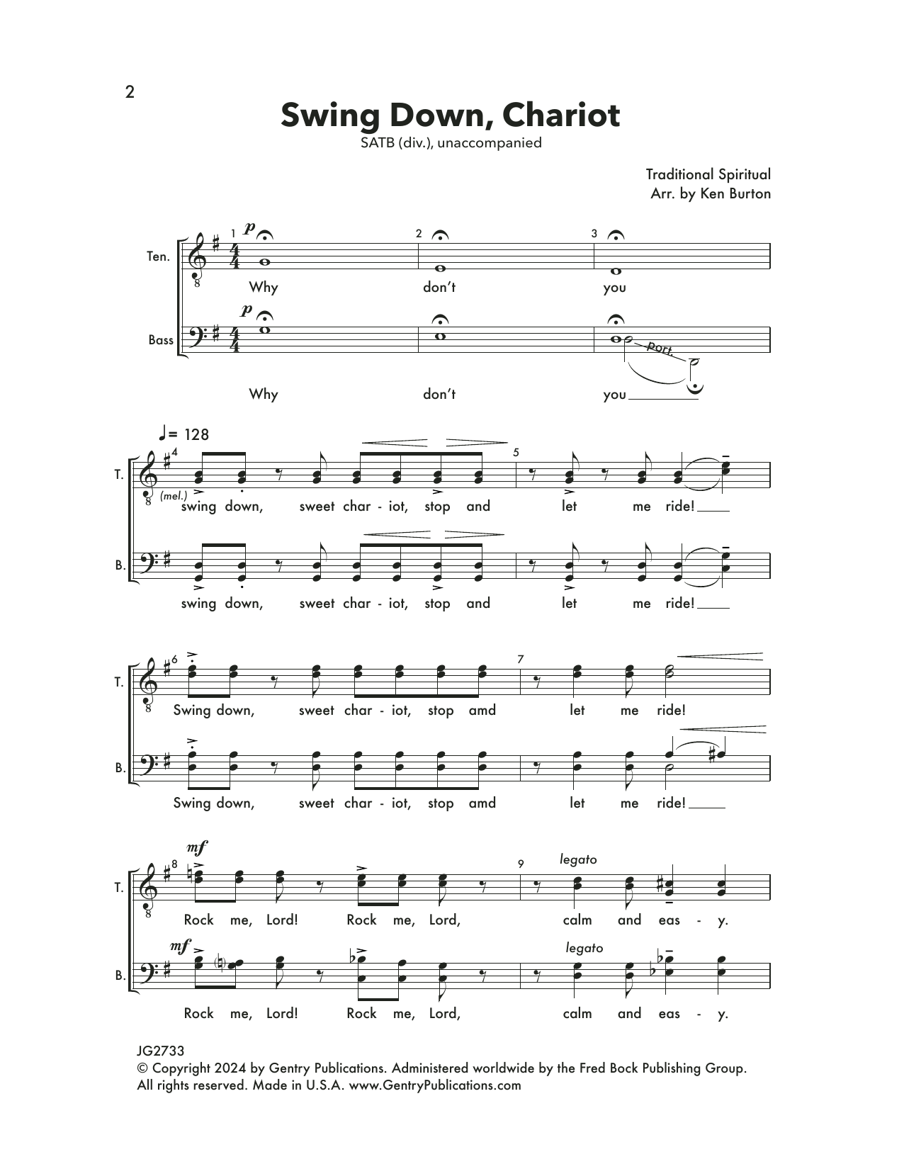 Download Ken Burton Swing Down, Chariot Sheet Music and learn how to play SATB Choir PDF digital score in minutes