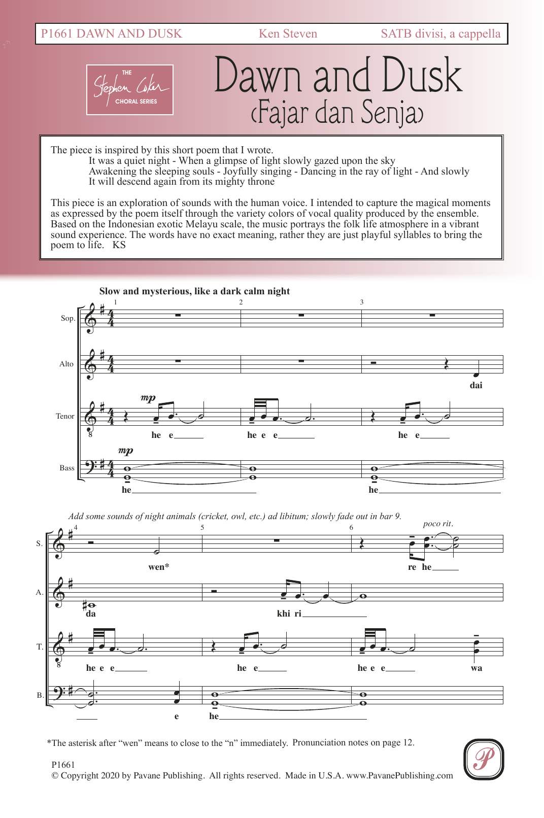 Download Ken Steven Dawn and Dusk (Fajar dan Senja) Sheet Music and learn how to play SATB Choir PDF digital score in minutes